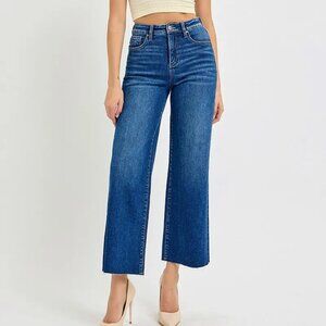 RISEN Full Size Tummy Control High Rise Wide Crop Jeans Plus Size